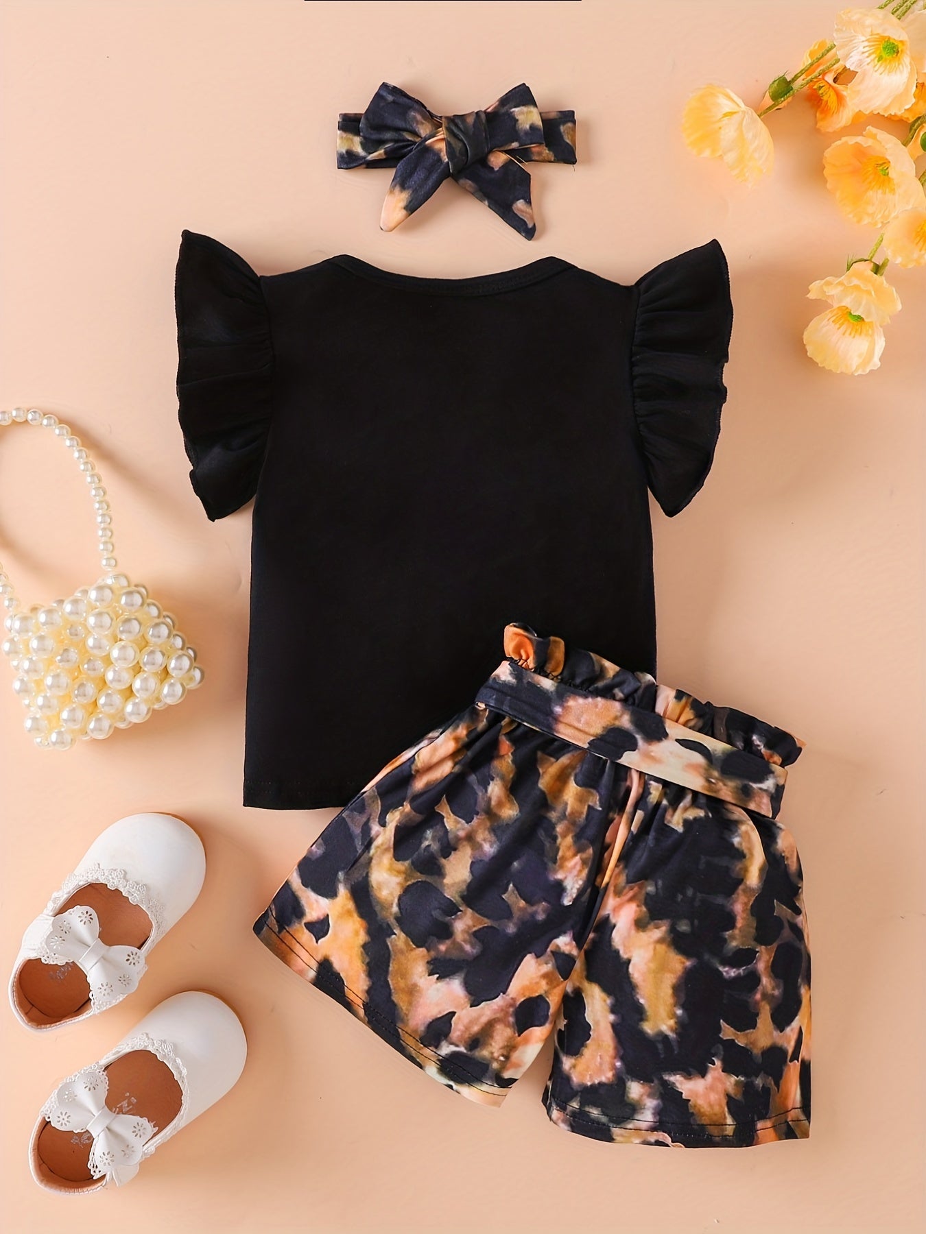 Baby Girls Sleeveless Top with MAMA'S Mini Print and Leopard Print Bow