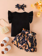 Baby Girls Sleeveless Top with MAMA'S Mini Print and Leopard Print Bow