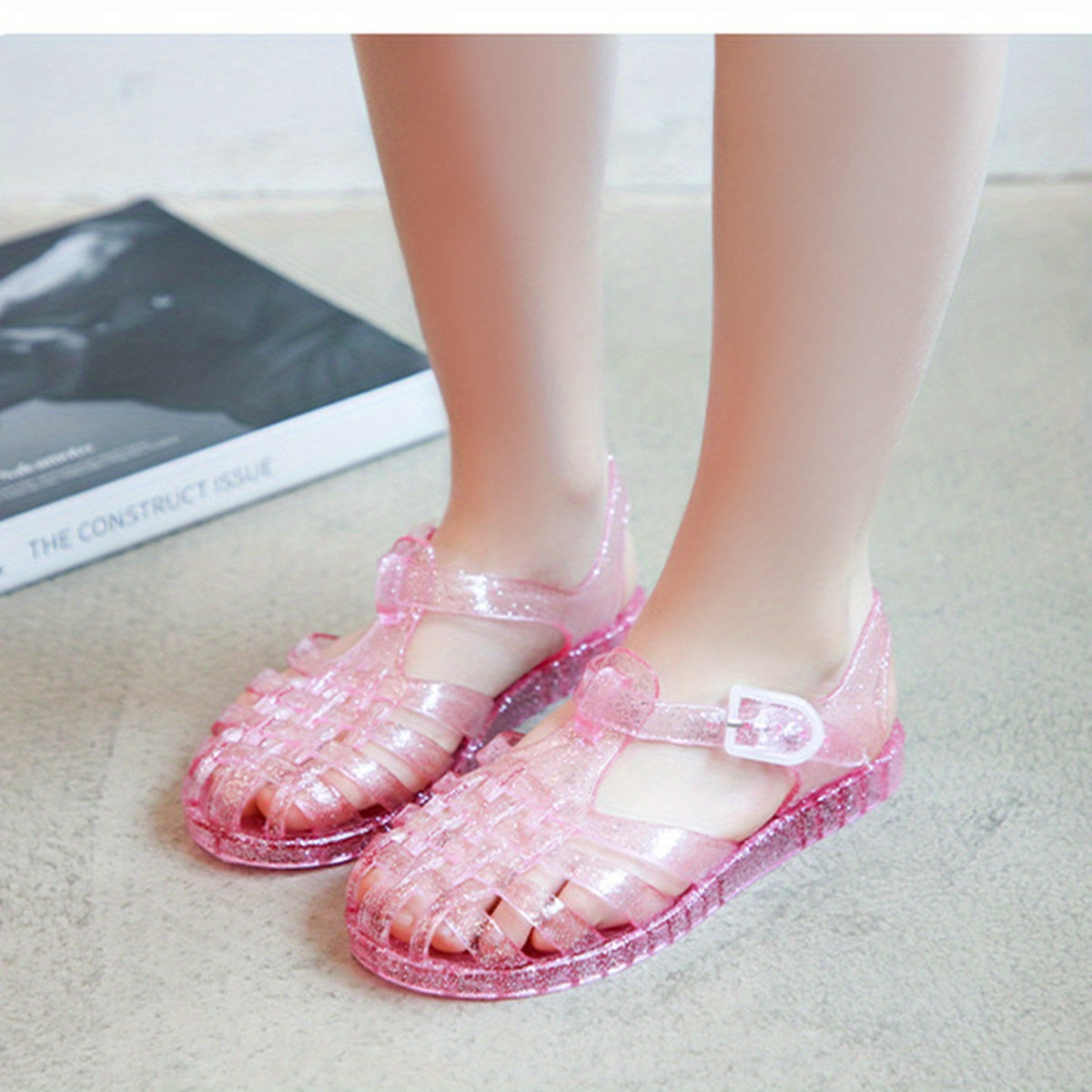Sequin Closed Toe Sandals for Girls Non Slip Lightweight Breathable