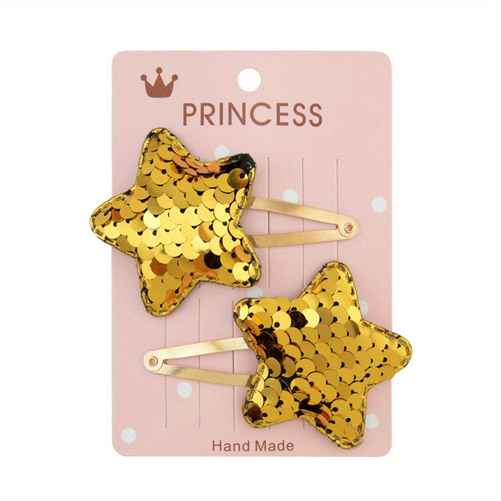 Sparkling Pentagram Heart Hair Clips Set for Christmas Parties
