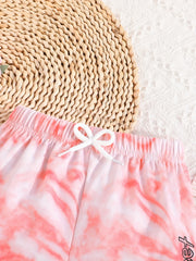 Kid Girls' Bow Waist Tie dye Casual Shorts for Lounge Sports
