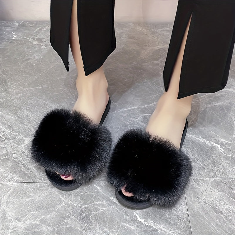 Women's Plush Furry Slippers Cozy Warm Open Toe Shoes