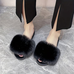 Women's Plush Furry Slippers Cozy Warm Open Toe Shoes