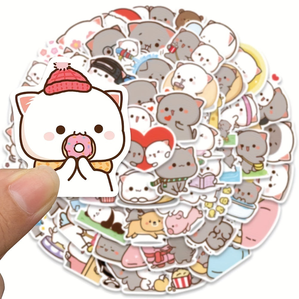 60pcs Kitten Cartoon Stickers for Luggage Notebook Water Bottles Decals