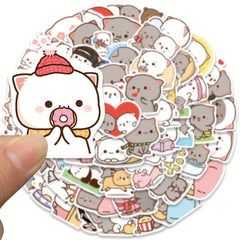 60pcs Kitten Cartoon Stickers for Luggage Notebook Water Bottles Decals