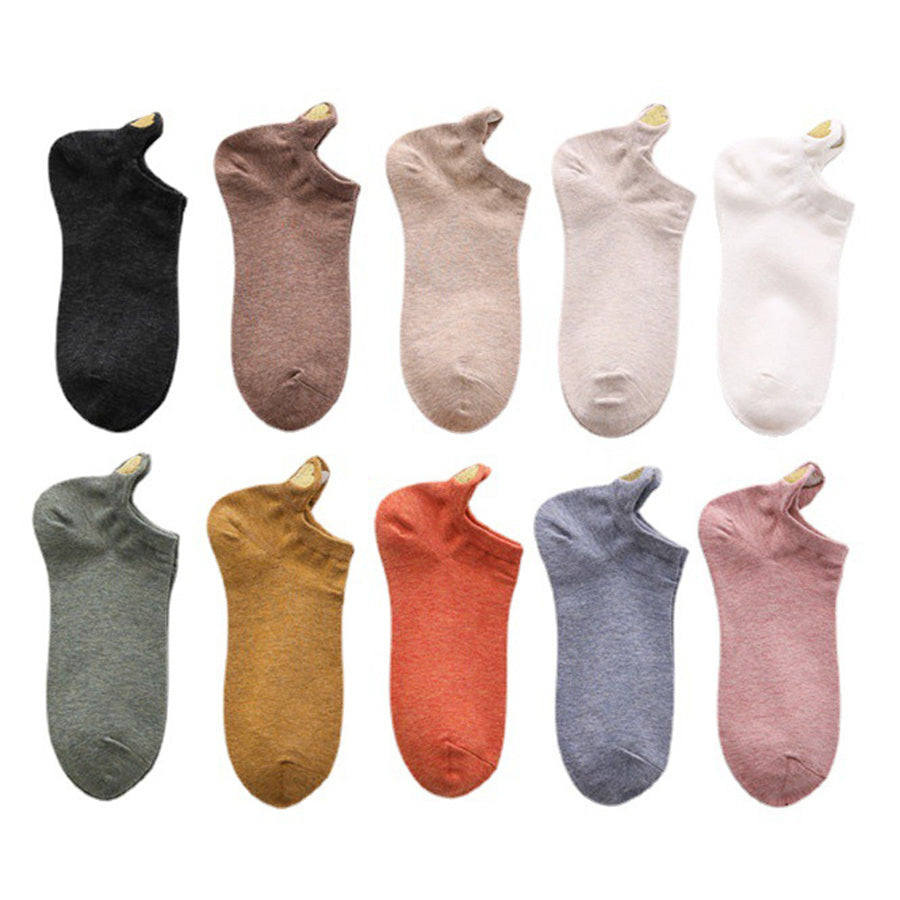 10 Pairs Women's Invisible Boat Socks with Heel Ears Love Embroidery
