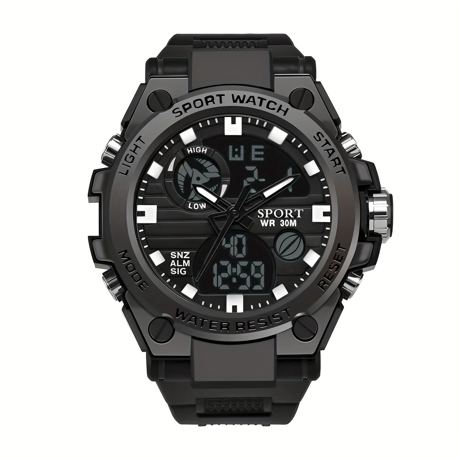 Men's Outdoor Waterproof Dual Display LED Alarm Watch