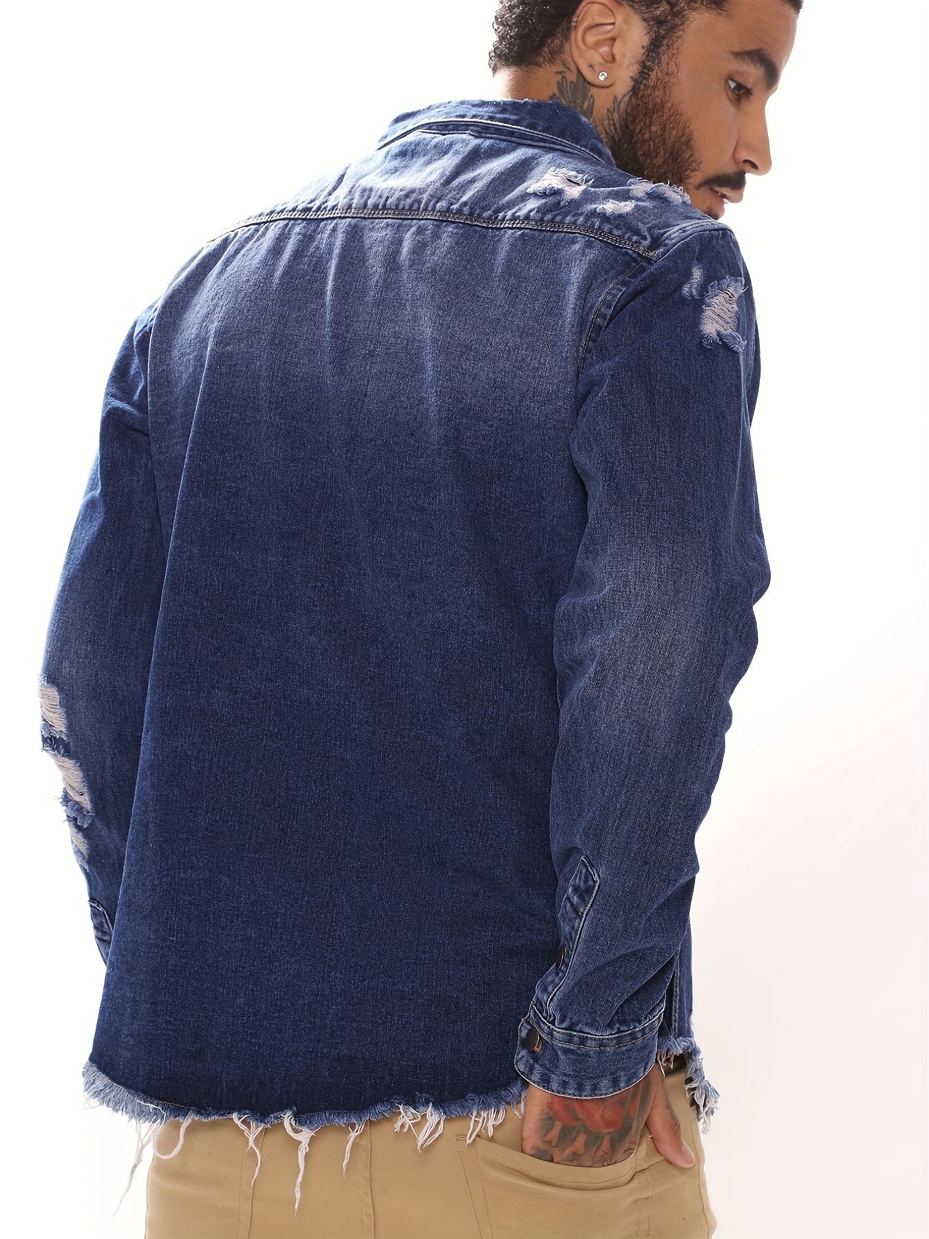 Men's Casual Denim Shirt Turn Down Collar Button Up