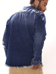 Men's Casual Denim Shirt Turn Down Collar Button Up