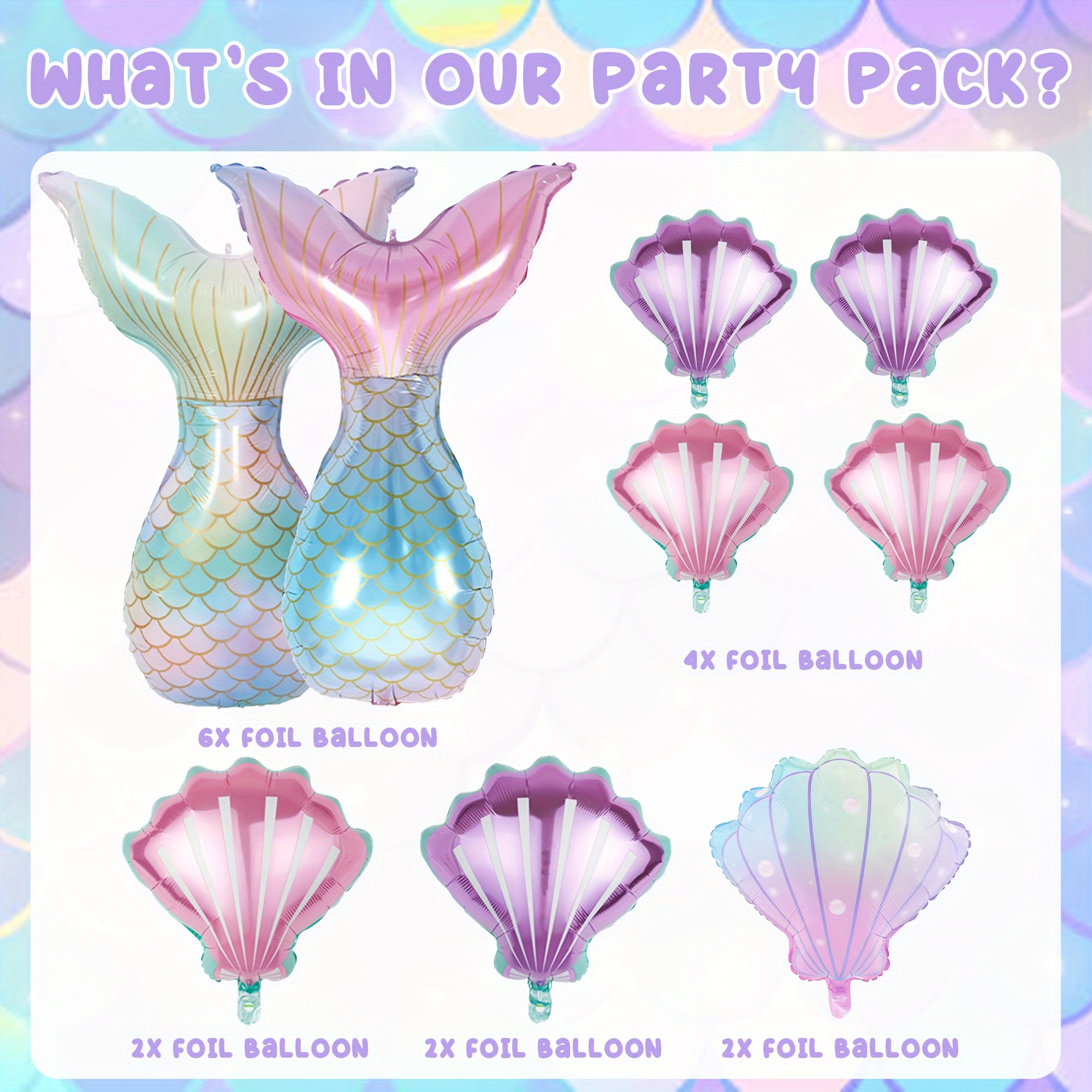 16pcs Mermaid Party Decorations Mermaid Tail Balloons Seashell Foil Balloon Set