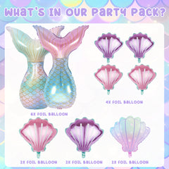 16pcs Mermaid Party Decorations Mermaid Tail Balloons Seashell Foil Balloon Set