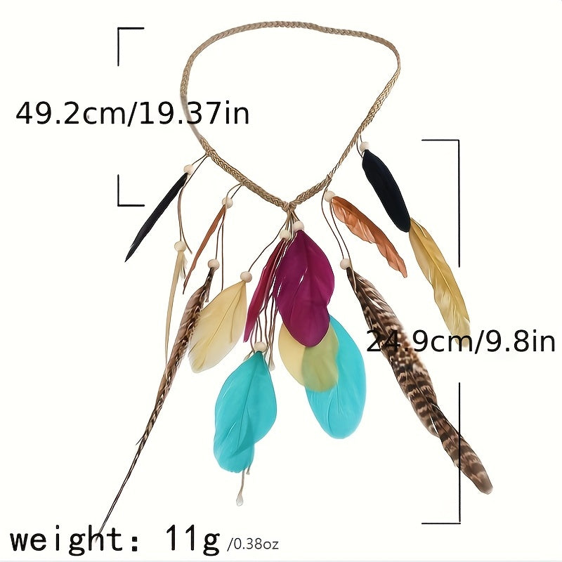 Boho Retro Faux Feather Hair Rope Peacock Feather Headband