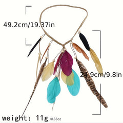 Boho Retro Faux Feather Hair Rope Peacock Feather Headband