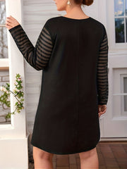 Sexy Stripe Print Lace Long Sleeve V Neck Mini Dress