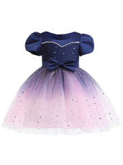 Girls Star Moon Sequin Mesh Princess Dress