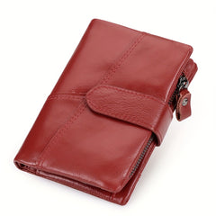 Women's Red Leather Bifold Wallet RFID Zipper Snap Closure