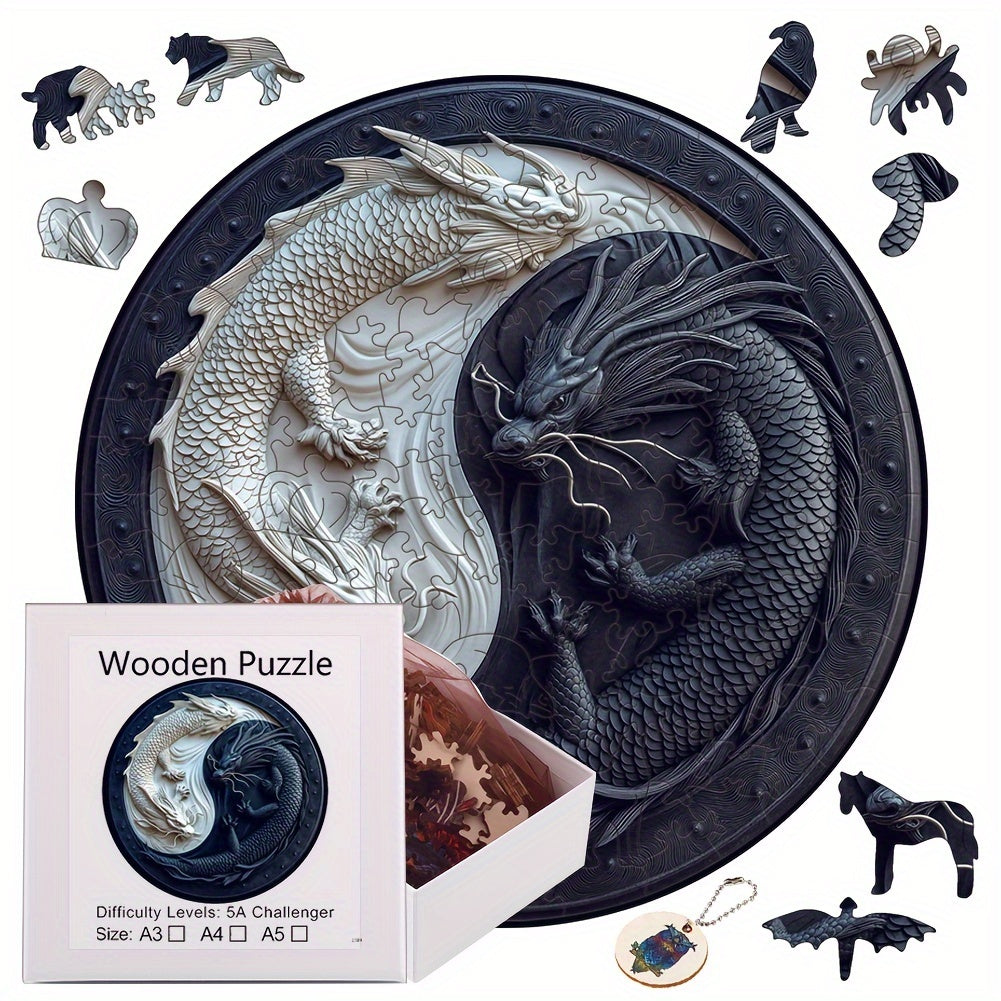 Yin Yang Double Dragon Wooden Puzzle & Mural A3 & A4 Sizes