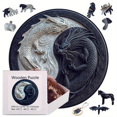 Yin Yang Double Dragon Wooden Puzzle & Mural A3 & A4 Sizes