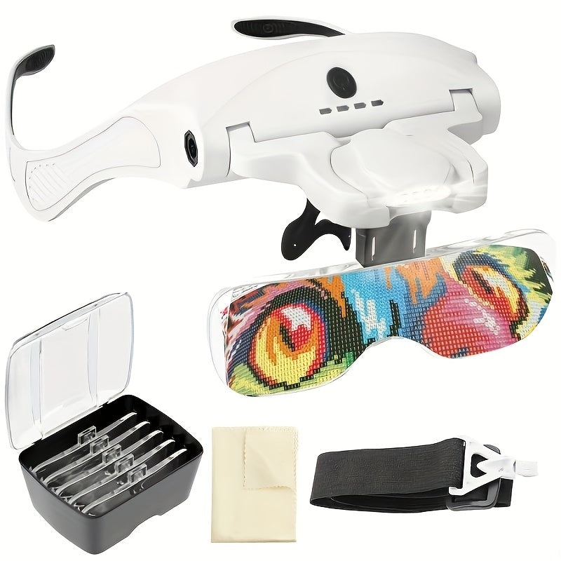 Adjustable 5 Lens Loupe LED Light Headband Magnifier Glass With Lamp