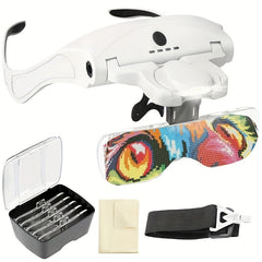 Adjustable 5 Lens Loupe LED Light Headband Magnifier Glass With Lamp
