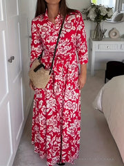 Women's Plus Floral Print Button Up Maxi Shirt Dress