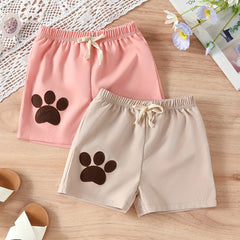 2pcs Footprint Elastic Waist Girls Shorts Set