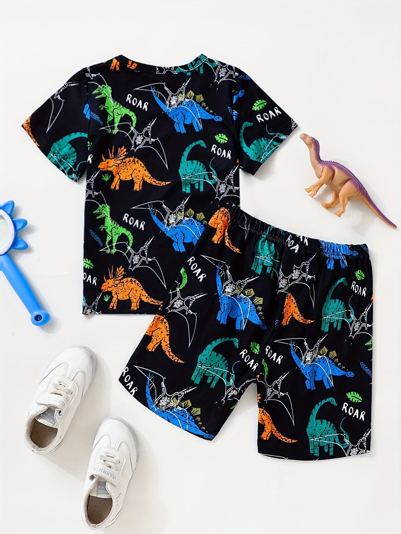 2pcs Boys Dinosaur Graphic Print Tee & Shorts Set Summer Kids Clothes