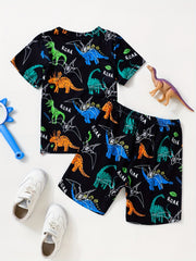 2pcs Boys Dinosaur Graphic Print Tee & Shorts Set Summer Kids Clothes