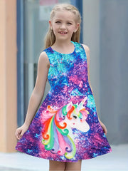 Rainbow Pony 3D Print Dress for Girls
