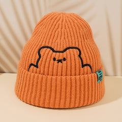 Cartoon Pattern Hat Bear Beanie Hat Warm Soft Knitted Hat For Women