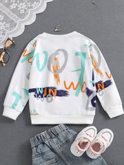 Graffiti Letter Print Boys Casual Pullover Sweatshirt