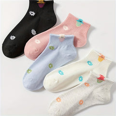 5 Pairs Floral Print Short Socks Women's Stockings & Hosiery