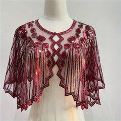 Vintage Punk Shawl Sequin Beaded Short Cape Mesh Wrap