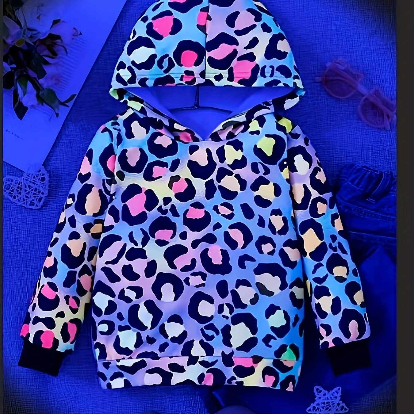 Luminous Gradient Leopard Print Hooded Sweatshirt for Party