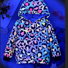 Luminous Gradient Leopard Print Hooded Sweatshirt for Party