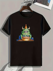 Birthday Cartoon Monster Pattern Print Men's Comfy Sports T shirt Graphic Tee