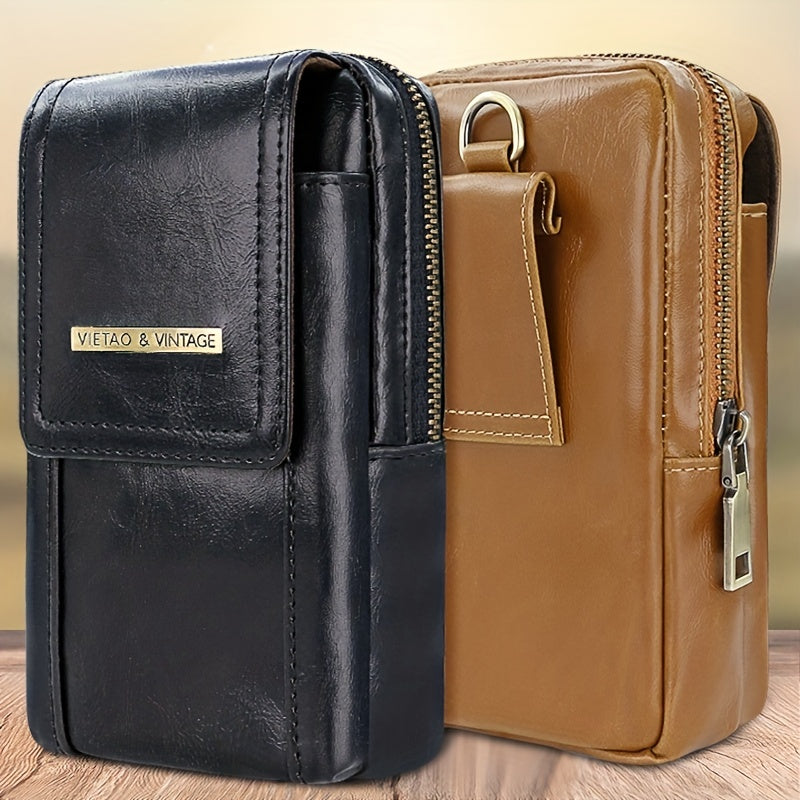 Vintage PU Leather Large Capacity Phone Storage Bag for Men