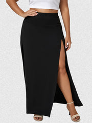 High Waist Side Split Solid Maxi Skirt Women's Plus Size