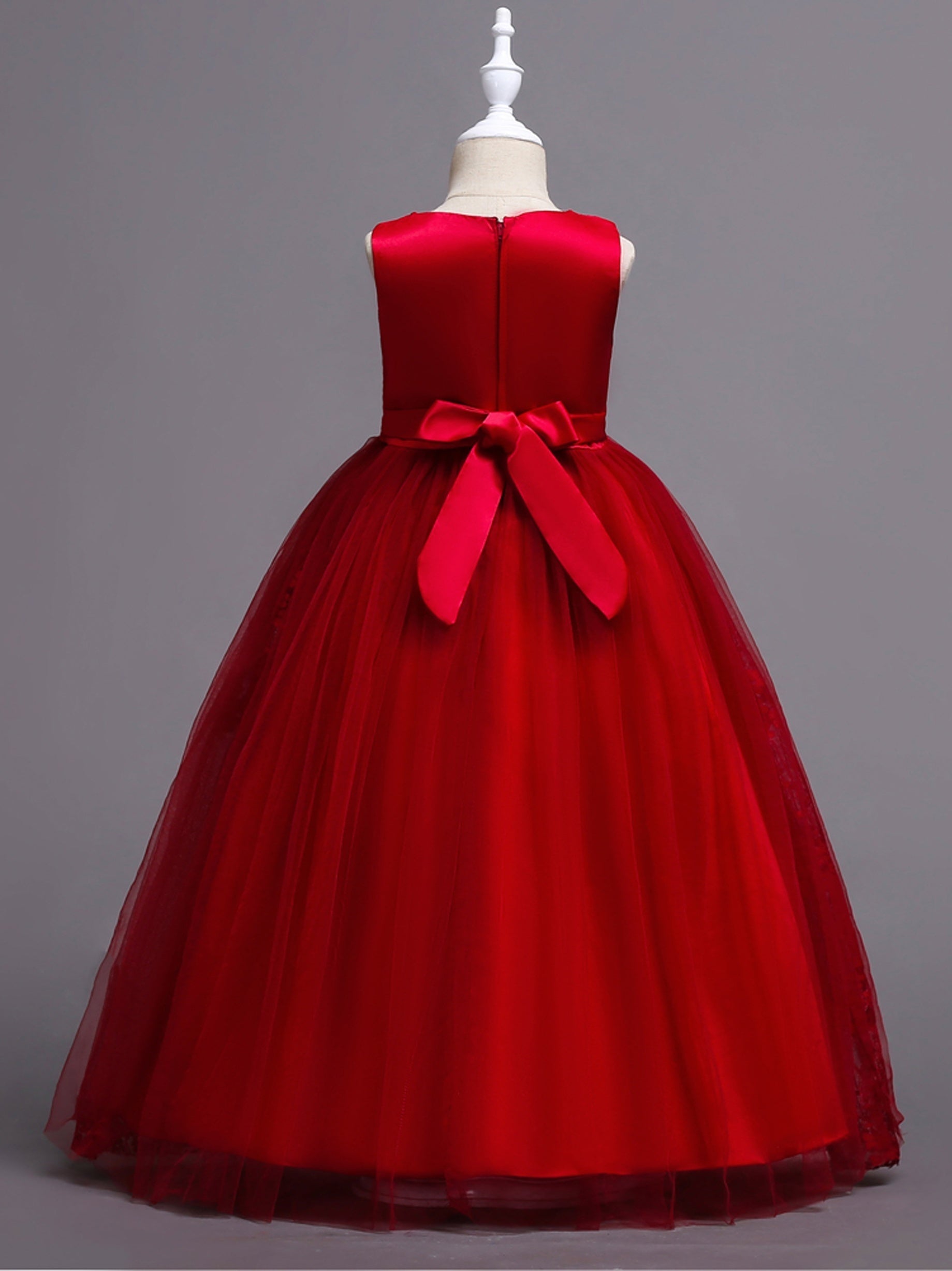 Girls Mesh Flower Embroidery Princess Dress Sleeveless Vintage Tulle Dress