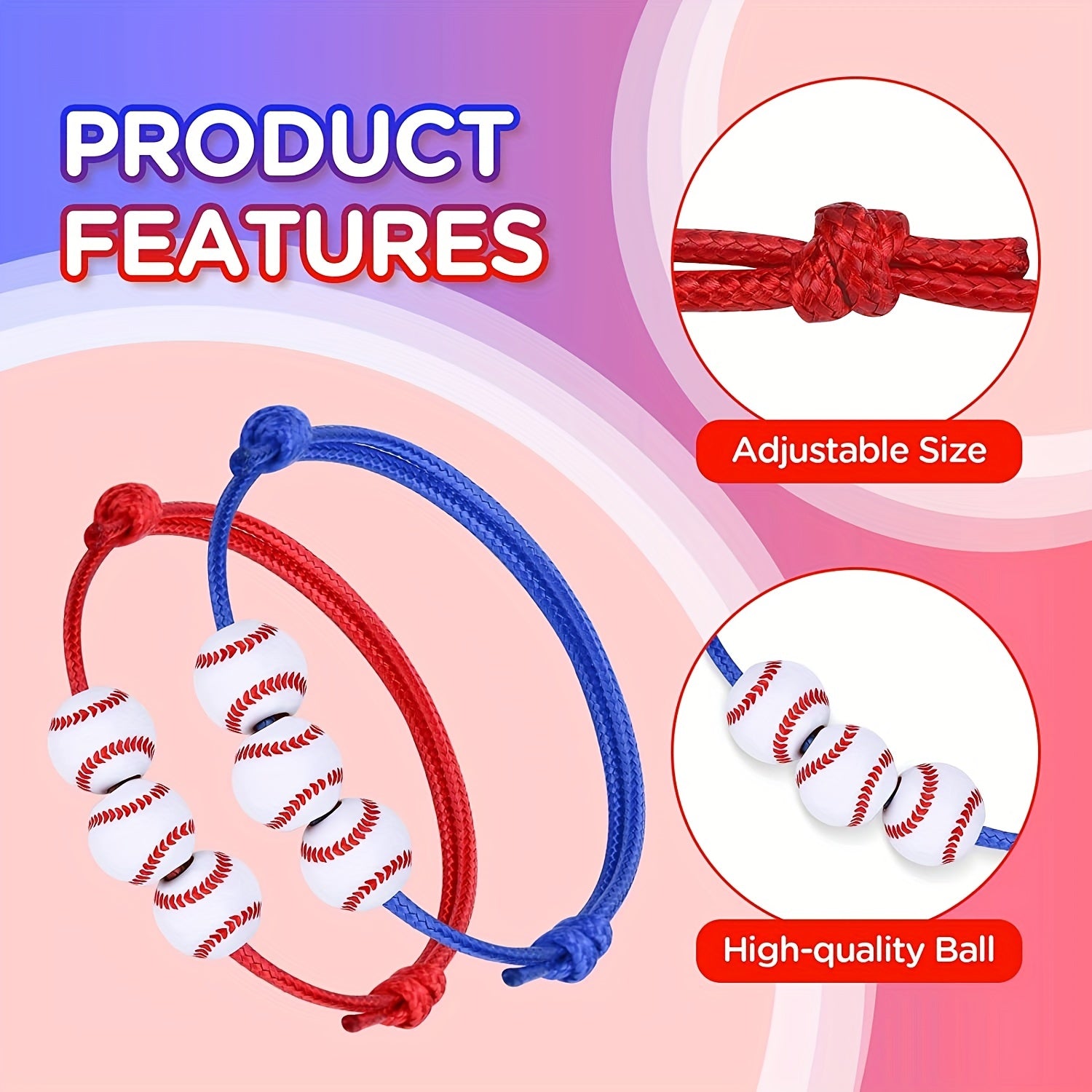 Adjust. Baseball Charm Bracelet Woven Rope for Sports Fans & Baseball Gif