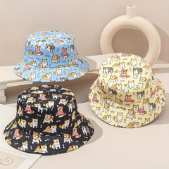 Kids Puppy Pattern Bucket Hat, Double-Sided Basin Hat for Boys and Girls
