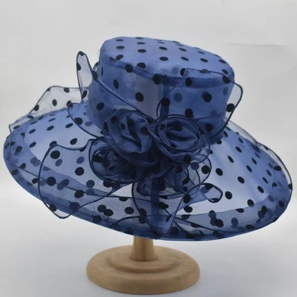 Polka Dot Organza Bucket Hat Wide Brim Lace Derby Hat for Women