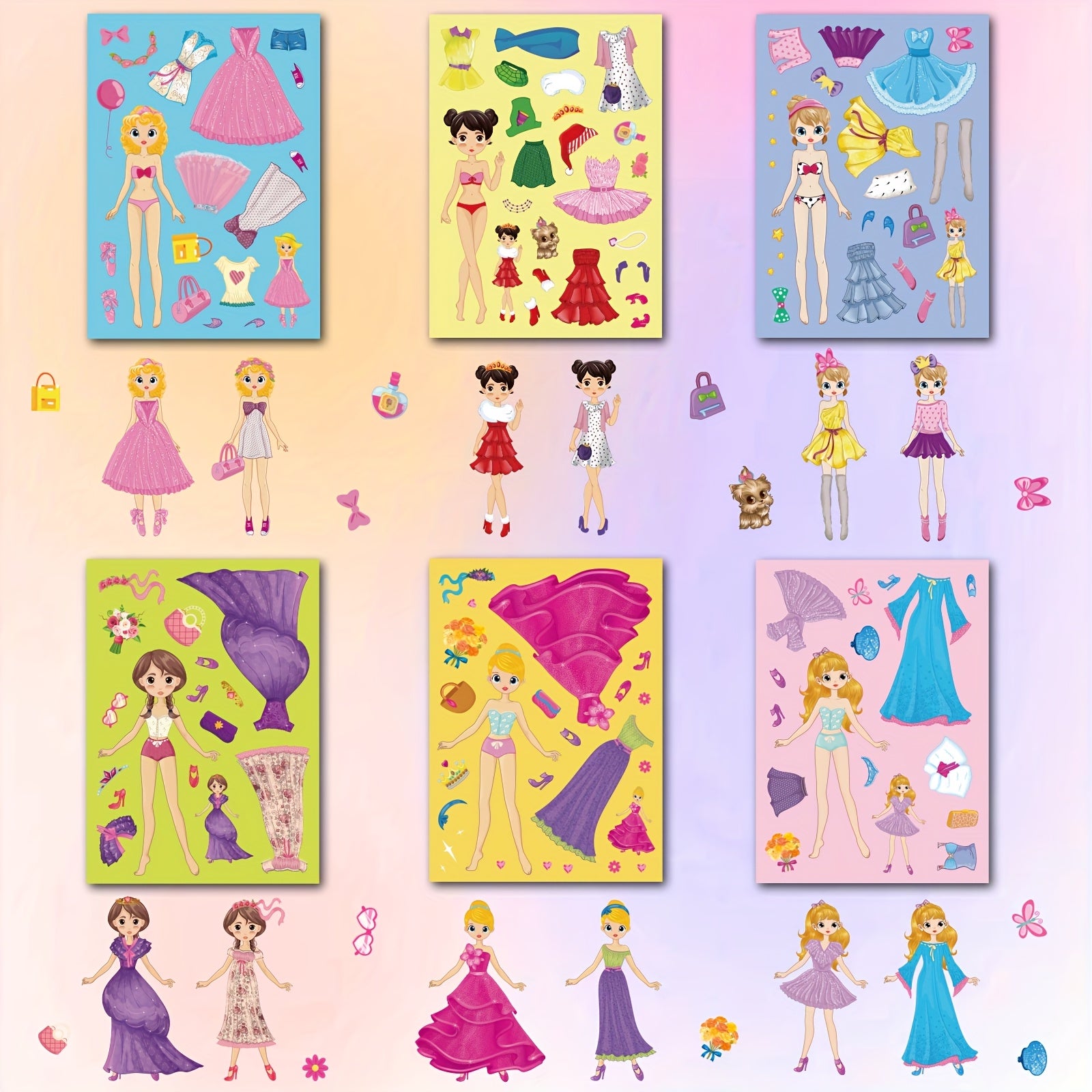 12pcs Princess Dress Up Stickers DIY Decals Self Adhesive PVC