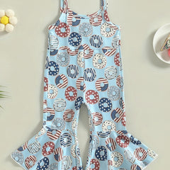 Girl Donuts Print Overall Jumpsuit Sleeveless Wide Leg Romper Pants