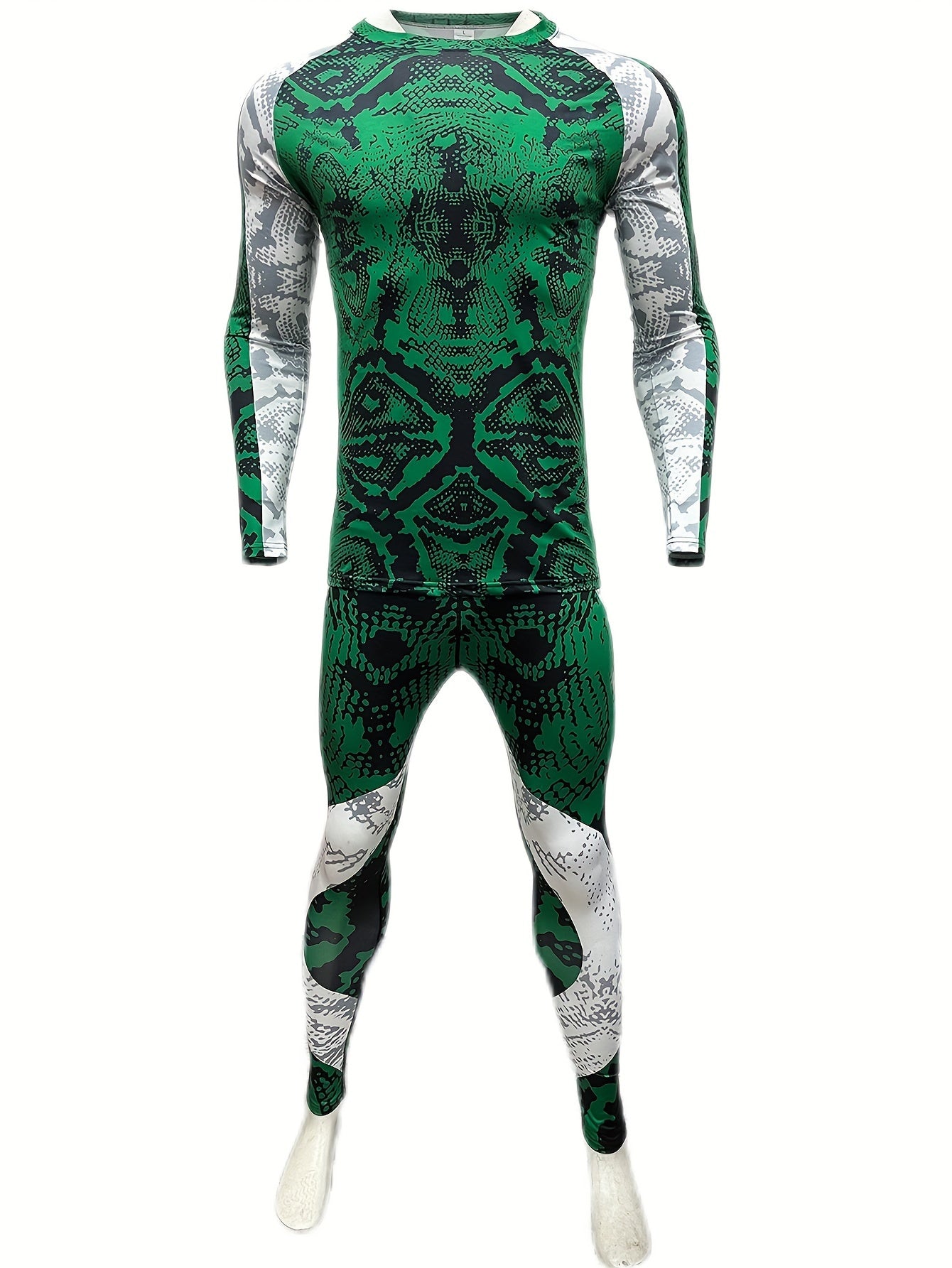 Men's Athletic Tracksuit Skinny Fit Long Sleeve Round Neck Jersey and Leggings