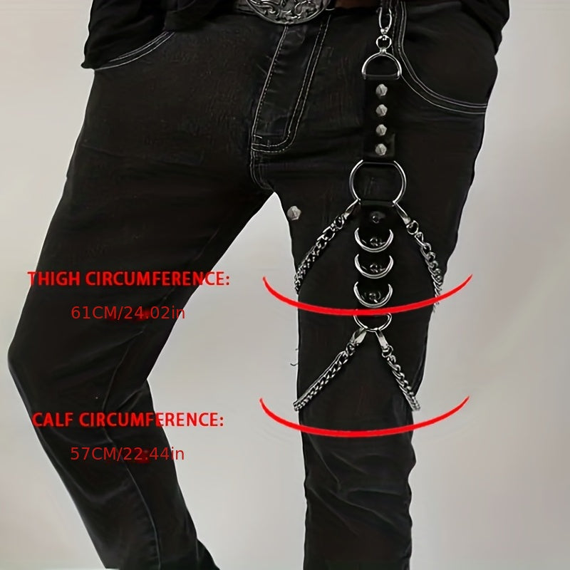 Men's PU Leather Leg Ring Hanging Pants Chain Belt Binding Suspenders