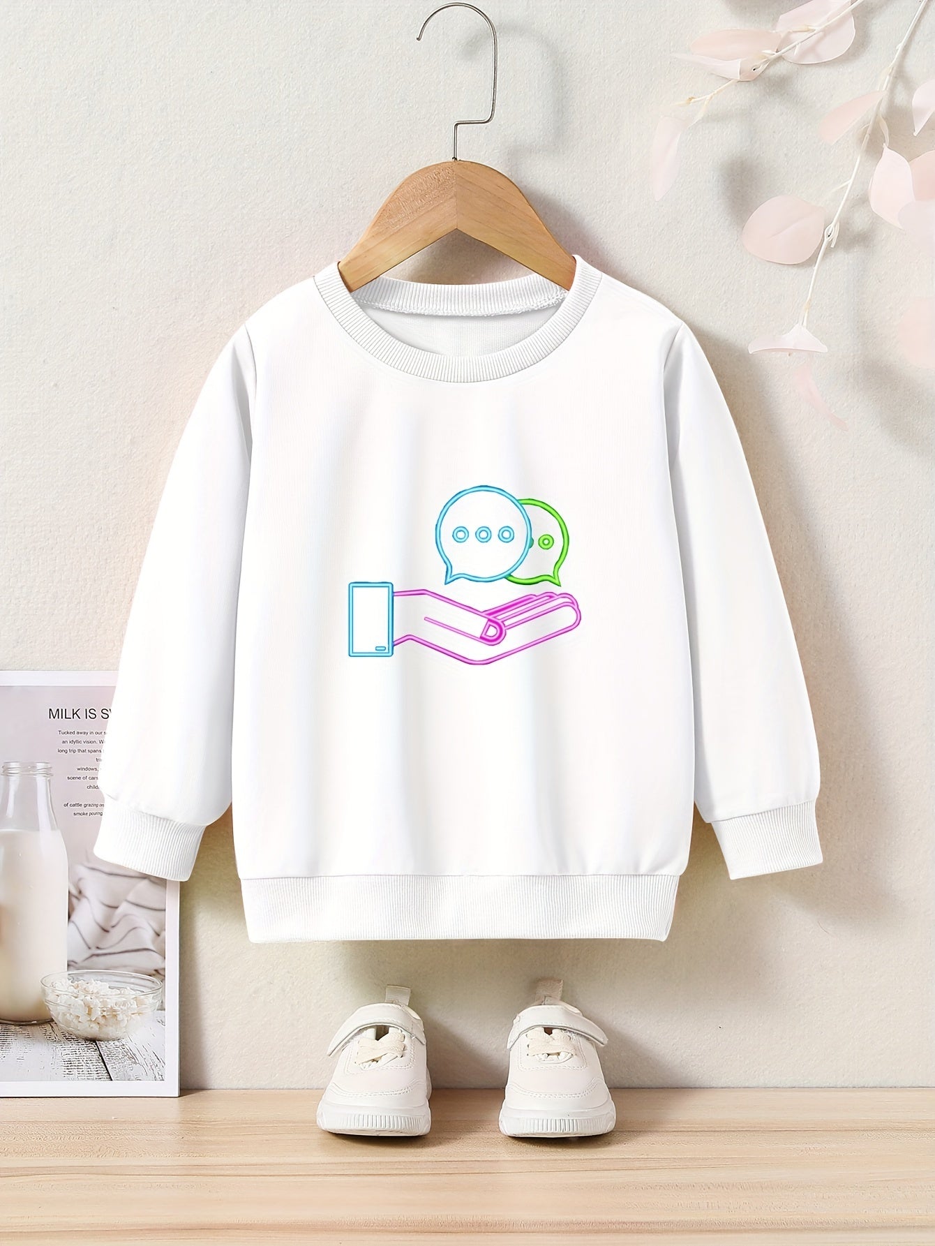 Pattern Crew Neck Long Sleeve Sweatshirt for Girls