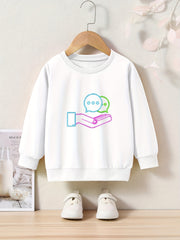 Pattern Crew Neck Long Sleeve Sweatshirt for Girls