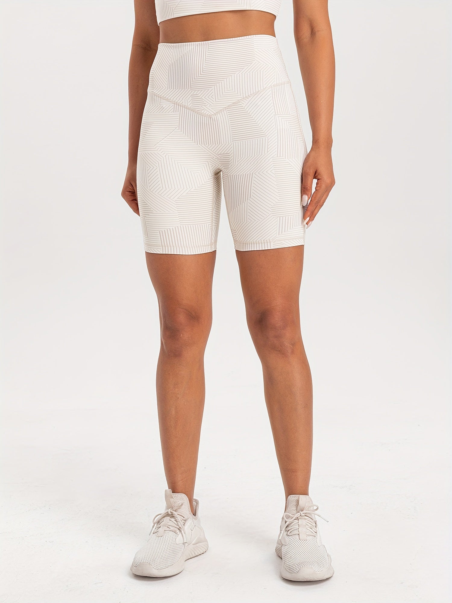 Geometric Pattern High Stretch Sports Shorts Tummy Control Running Shorts