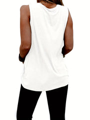 Coconut Tree & Letter Print Tank Top Sleeveless Crew Neck Casual Top